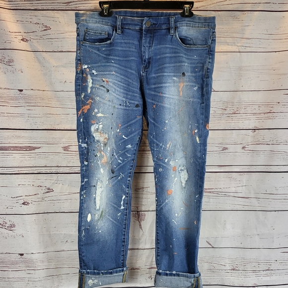 Artist Cropped Jeans Distressed Painted -12 - Picture 3 of 5